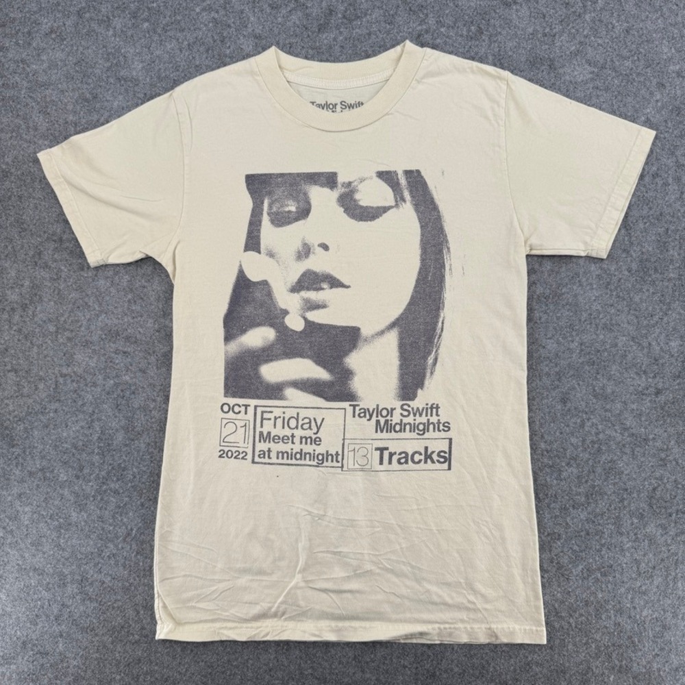 Taylor Swift T-Shirt Mens S Midnights Album Beige Graphic EUC
